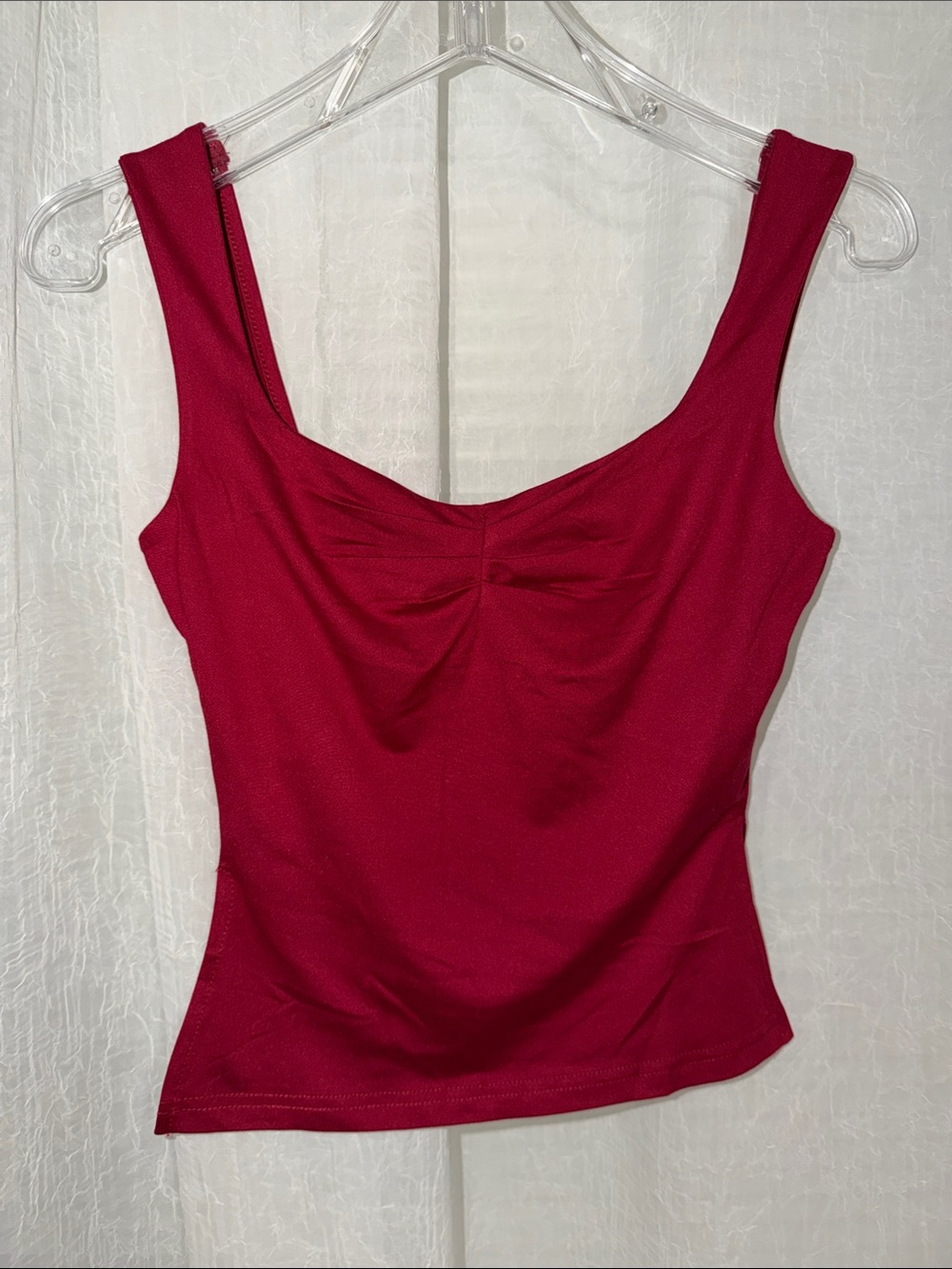 Burgundy XS Square Neck Gathered Chest Cami